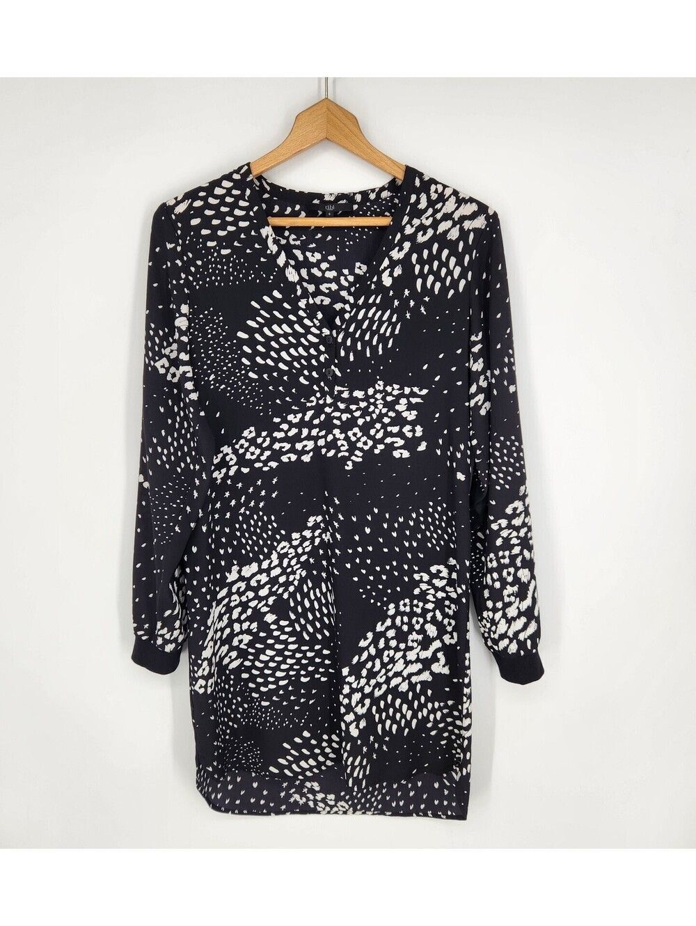 Tibi Womens Animal Print Black & White 100% Silk Shift Dress Knee Length Size 6